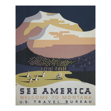 Cargar imagen en el visor de la galería, Digitally Restored and Enhanced 1936 Montana Mountains Tipi See America WPA Federal Art Project Travel Poster - Depression Era Art Deco - Archival Reproduction