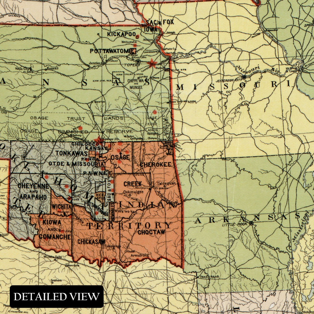 1892 Indian Reservations Within the Limits of United States Map Poster ...