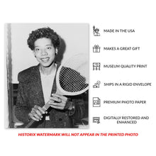 Cargar imagen en el visor de la galería, Digitally Restored and Enhanced 1956 Althea Gibson Photo Print - Vintage Portrait Photo of Tennis Player Althea Gibson Poster Holding Tennis Racquet