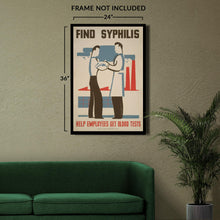 Load image into Gallery viewer, Digitally Restored and Enhanced 1936 Find Syphilis Blood Test WPA Federal Art Project Public Health Poster - Depression Era Art Deco - Archival Reproduction