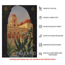 Load image into Gallery viewer, Digitally Restored and Enhanced 1920 Palermo Sicily Italy Mediterranean Travel Poster - European Tourism Art - Archival Reproduction