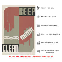 Load image into Gallery viewer, Digitally Restored and Enhanced 1936 Keep Clean Rochester New York WPA Federal Art Project Health Poster - Depression Era Art Deco - Archival Reproduction