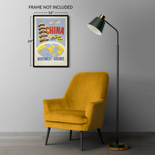 Load image into Gallery viewer, Digitally Restored and Enhanced 1950 China Northwest Orient Airlines Travel Poster - Overland Route Pagoda Map - Mid-Century Transpacific - Archival Print