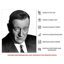 Load image into Gallery viewer, Digitally Restored and Enhanced 1965 John Wayne Photo Print - Vintage Portrait Photo of The Duke John Wayne Wall Art - Old Photo of Actor John Wayne Poster