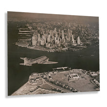 Load image into Gallery viewer, Digitally Restored and Enhanced 1939 American Airlines Photo Print - Vintage Aerial View of Lower Manhattan with American Airlines Plane Poster Wall Art