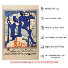 Load image into Gallery viewer, Digitally Restored and Enhanced 1920 Lewis and Clark Pacific Northwest Northern Pacific Railroad Poster - Golden Age of Rail Tourism - Archival Reproduction