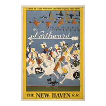 Load image into Gallery viewer, Digitally Restored and Enhanced 1925 Northward New Haven Railroad Poster - Vintage New England Vacation Travel - Railway Tourism Art - Archival Reproduction