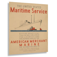 Load image into Gallery viewer, Digitally Restored and Enhanced 1936 US Maritime Service Merchant Marine Training Poster - WPA Federal Art Project - Naval Education Campaign - Museum Print