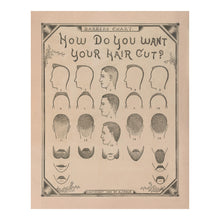 Load image into Gallery viewer, Digitally Restored and Enhanced 1890 How Do You Want Your Hair Cut Victorian Barber Print - Americana Trade Art History - Archival Reproduction