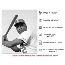 Load image into Gallery viewer, Digitally Restored and Enhanced 1954 Jackie Robinson Baseball Player Photo Print - Old MLB Brooklyn Dodgers Player Jackie Robinson Print Photo Wall Art