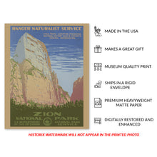 Load image into Gallery viewer, Digitally Restored and Enhanced 1938 Zion National Park Travel Poster - Vintage Zion National Park Poster Print Ranger Naturalist Service Wall Art Poster