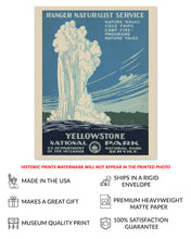 Load image into Gallery viewer, Digitally Restored and Enhanced 1938 Yellowstone National Park Travel Poster - Yellowstone National Park Poster Wall Art Showing The Old Faithful Geyser
