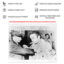 Load image into Gallery viewer, Digitally Restored and Enhanced 1961 Lenny Bruce Photo Print - The Arrest of Standup Comedian Lenny Bruce Poster - Photo of Lenny Bruce at Police Station