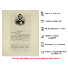 Load image into Gallery viewer, Digitally Restored and Enhanced 1892 Abraham Lincoln Photo Print - Old Letter from President Abraham Lincoln to Mrs Bixby - Vintage Abraham Lincoln Poster