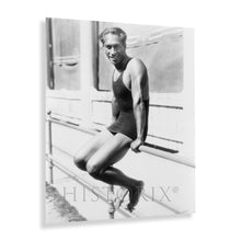 Load image into Gallery viewer, Digitally Restored and Enhanced 1929 Unframed Duke Kahanamoku Sitting on Railing Print Photo - Vintage Olympic Swimmer Duke Kahanamoku Poster Wall Art