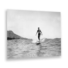 Load image into Gallery viewer, Digitally Restored and Enhanced 1929 The Surf Rider Photo Print - Restored Man Riding Wave on Surfboard - Honolulu Hawaii Surfing Poster Wall Art