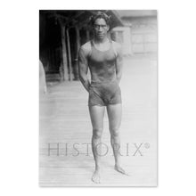 Load image into Gallery viewer, Digitally Restored and Enhanced 1910 Duke Kahanamoku Photo Print - Vintage Photo of Duke Kahanamoku Hawaiian Surfer & Olympic Swimmer Wall Art Poster