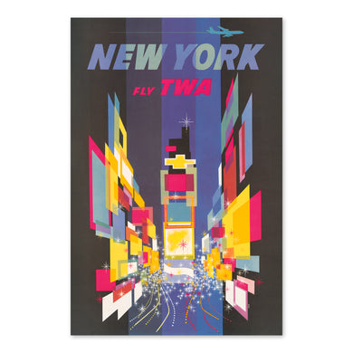 Digitally Restored and Enhanced 1956 New York Travel Poster Print - Vintage Airline Poster Fly TWA Abstract Times Square New York Wall Art by David Klein