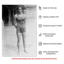 Load image into Gallery viewer, Digitally Restored and Enhanced 1910 Duke Kahanamoku Photo Print - Vintage Photo of Duke Kahanamoku Hawaiian Surfer & Olympic Swimmer Wall Art Poster