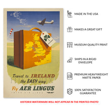 Load image into Gallery viewer, Digitally Restored and Enhanced 1950 Travel to Ireland the Easy Way Poster Print - Restored Fly Aer Lingus Irish Air Lines Travel Poster of Ireland