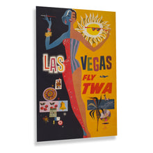 Load image into Gallery viewer, Digitally Restored and Enhanced 1960 Las Vegas Travel Poster Print - Vintage Airline Poster of Las Vegas - Old Las Vegas Fly TWA Poster by David Klein