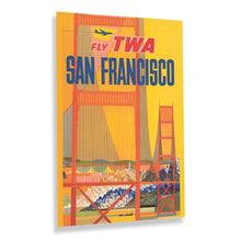 Load image into Gallery viewer, Digitally Restored and Enhanced 1957 San Francisco Travel Poster Print - Vintage Airline Poster Fly TWA Stylized Golden Gate Bridge California Wall Art