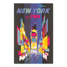 Cargar imagen en el visor de la galería, Digitally Restored and Enhanced 1956 New York Travel Poster Print - Vintage Airline Poster Fly TWA Abstract Times Square New York Wall Art by David Klein