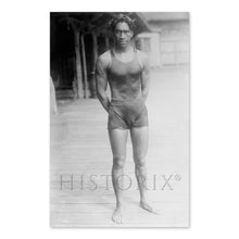 Load image into Gallery viewer, Digitally Restored and Enhanced 1910 Duke Kahanamoku Photo Print - Vintage Photo of Duke Kahanamoku Hawaiian Surfer & Olympic Swimmer Wall Art Poster