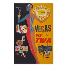 Load image into Gallery viewer, Digitally Restored and Enhanced 1960 Las Vegas Travel Poster Print - Vintage Airline Poster of Las Vegas - Old Las Vegas Fly TWA Poster by David Klein