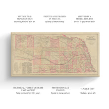Load image into Gallery viewer, Digitally Restored and Enhanced 1885 Nebraska Map Canvas Art - Canvas Wrap Vintage History of Nebraska State Map - Old Nebraska Poster - Restored Nebraska Wall Art - Topographical Map of Nebraska