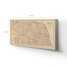 Load image into Gallery viewer, Digitally Restored and Enhanced 1885 Nebraska Map Canvas Art - Canvas Wrap Vintage History of Nebraska State Map - Old Nebraska Poster - Restored Nebraska Wall Art - Topographical Map of Nebraska