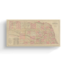 Load image into Gallery viewer, Digitally Restored and Enhanced 1885 Nebraska Map Canvas Art - Canvas Wrap Vintage History of Nebraska State Map - Old Nebraska Poster - Restored Nebraska Wall Art - Topographical Map of Nebraska