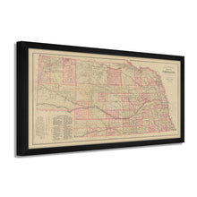 Load image into Gallery viewer, Digitally Restored and Enhanced 1885 Nebraska Map Poster - Framed Vintage Nebraska Wall Art - History of Nebraska State Map - Restored Nebraska Poster - Topographical Map of Nebraska