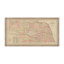 Load image into Gallery viewer, Digitally Restored and Enhanced 1885 Nebraska Map Poster - Framed Vintage Nebraska Wall Art - History of Nebraska State Map - Restored Nebraska Poster - Topographical Map of Nebraska