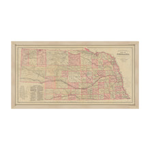 Load image into Gallery viewer, Digitally Restored and Enhanced 1885 Nebraska Map Poster - Framed Vintage Nebraska Wall Art - History of Nebraska State Map - Restored Nebraska Poster - Topographical Map of Nebraska