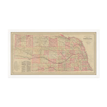 Load image into Gallery viewer, Digitally Restored and Enhanced 1885 Nebraska Map Poster - Framed Vintage Nebraska Wall Art - History of Nebraska State Map - Restored Nebraska Poster - Topographical Map of Nebraska
