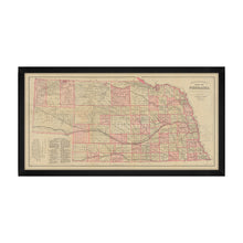 Load image into Gallery viewer, Digitally Restored and Enhanced 1885 Nebraska Map Poster - Framed Vintage Nebraska Wall Art - History of Nebraska State Map - Restored Nebraska Poster - Topographical Map of Nebraska