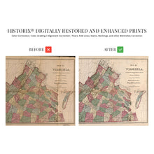 Load image into Gallery viewer, Digitally Restored and Enhanced 1871 State Map of Virginia - Vintage Map Wall Art - Vintage Virginia Map with Population of Cities, Towns and Townships - Virginia Wall Map - Virginia Decor