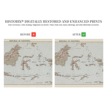 Load image into Gallery viewer, Digitally Restored and Enhanced 1957 Map of Indonesia Poster - Vintage Map Indonesia Wall Art Print - Republic of Indonesia Map Southeast Asia History