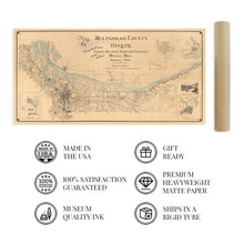 Cargar imagen en el visor de la galería, Digitally Restored and Enhanced 1889 Map of Multnomah County Oregon - Vintage Map Wall Art - Multnomah County Portland Oregon Map showing Lot Lines, Landowners, Schools, Churches, Post Offices