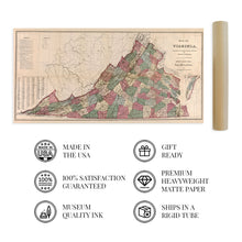 Load image into Gallery viewer, Digitally Restored and Enhanced 1871 State Map of Virginia - Vintage Map Wall Art - Vintage Virginia Map with Population of Cities, Towns and Townships - Virginia Wall Map - Virginia Decor