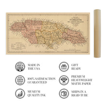 Load image into Gallery viewer, Digitally Restored and Enhanced 1893 Jamaica Map - Vintage Map of The Island of Jamaica Wall Art Decor - Wall Map of Jamaica Poster Showing Administrative and Political Divisions