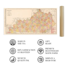 Load image into Gallery viewer, Digitally Restored and Enhanced 1905 Kentucky State Map - Vintage Kentucky Map Wall Art - Kentucky Artwork for Walls - Map of KY - Kentucky Map Poster - Kentucky Wall Decor - Kentucky Home Decor