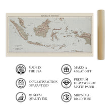 Load image into Gallery viewer, Digitally Restored and Enhanced 1957 Map of Indonesia Poster - Vintage Map Indonesia Wall Art Print - Republic of Indonesia Map Southeast Asia History