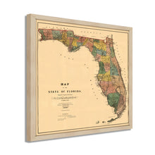 Cargar imagen en el visor de la galería, Digitally Restored and Enhanced 1856 Map of Florida State Poster - White Framed Vintage Florida Map Wall Art - Old State of Florida Poster - Framed Florida Map Showing Progress of Surveys