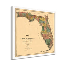 Cargar imagen en el visor de la galería, Digitally Restored and Enhanced 1856 Map of Florida State Poster - White Framed Vintage Florida Map Wall Art - Old State of Florida Poster - Framed Florida Map Showing Progress of Surveys