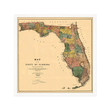 Cargar imagen en el visor de la galería, Digitally Restored and Enhanced 1856 Map of Florida State Poster - White Framed Vintage Florida Map Wall Art - Old State of Florida Poster - Framed Florida Map Showing Progress of Surveys