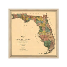 Cargar imagen en el visor de la galería, Digitally Restored and Enhanced 1856 Map of Florida State Poster - White Framed Vintage Florida Map Wall Art - Old State of Florida Poster - Framed Florida Map Showing Progress of Surveys