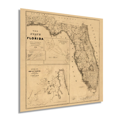 Digitally Restored and Enhanced 1846 Florida Map Poster - Vintage Map Wall Art - Florida State Wall Map - Florida Keys Map - Cedar Key Florida - Vintage Florida Poster - Vintage Florida Map