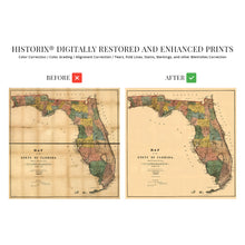 Load image into Gallery viewer, Digitally Restored and Enhanced 1856 Florida State Wall Map - Vintage Map Wall Art - Vintage Florida Map Poster Showing Cities, Towns, Roads, Trails and Railroad Lines - Vintage Florida Poster
